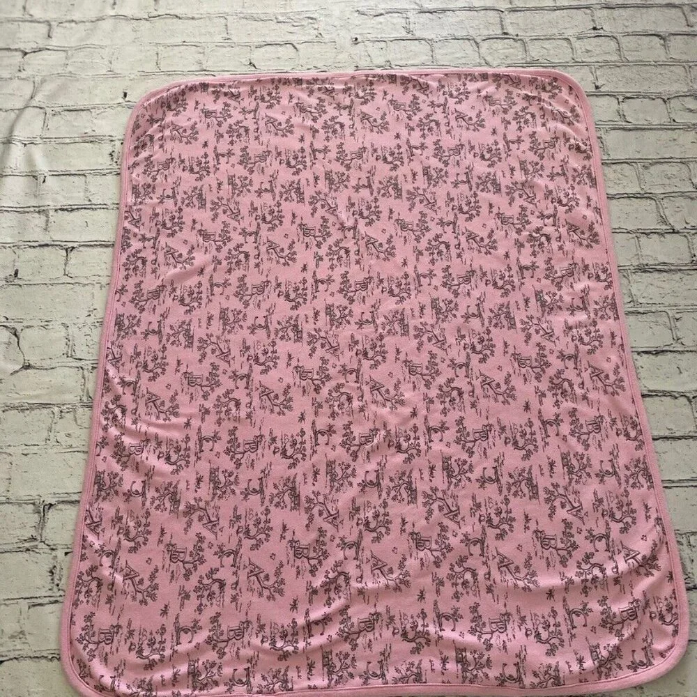Starting Out Pink White ABC Toile Baby Girl Blanket Lovey Cotton 24